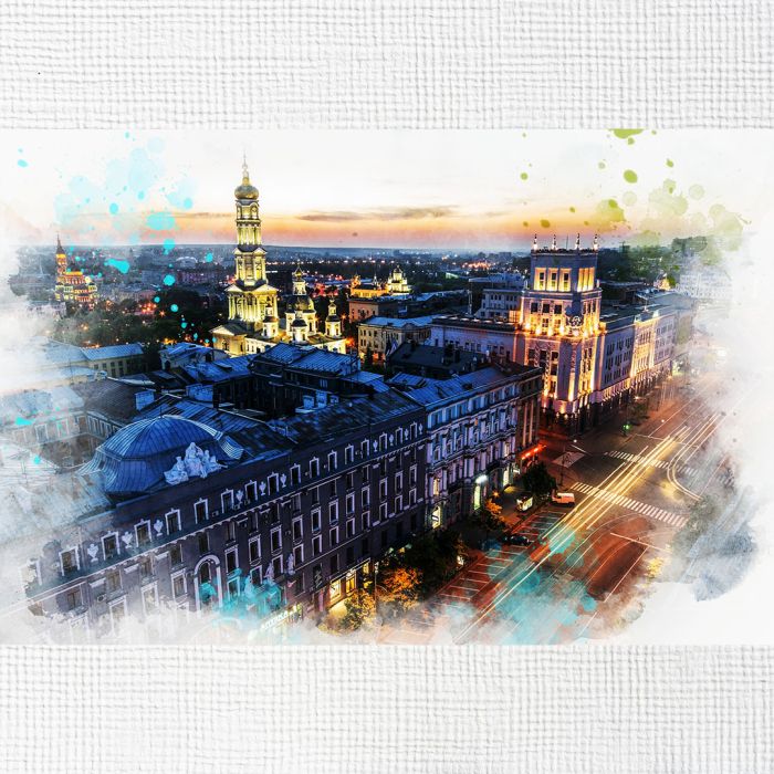 Картина на холсті нічний Харків вид зверху