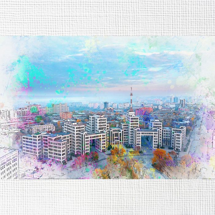 Картина на холсті Харків зверху акварель