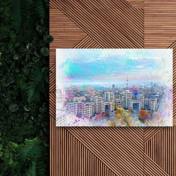 Картина на холсті Харків зверху акварель