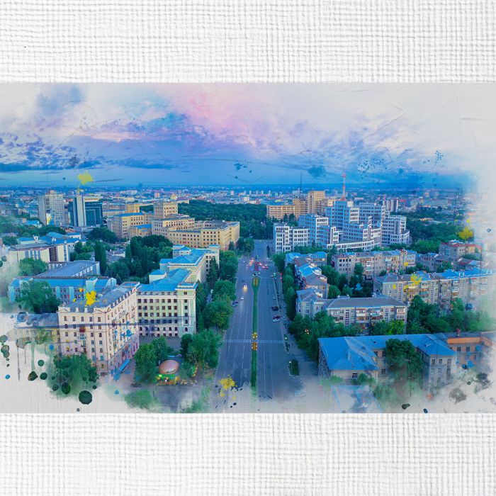 Картина на холсті вечірнє життя міста Харків