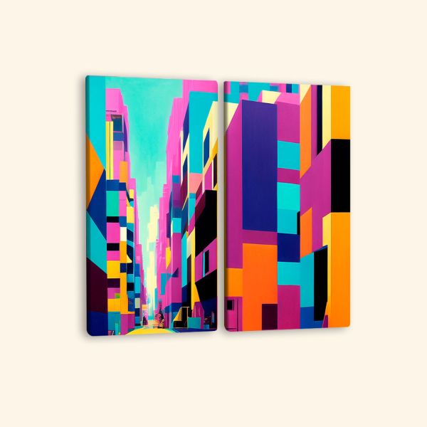 Картина з декількох частин хмарочоси в стилі кубізм Картина з декількох частин хмарочоси в стилі кубізм