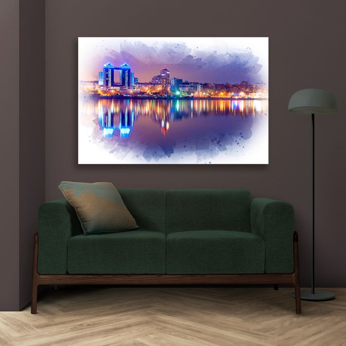 Картина на холсті вид на місто через річку