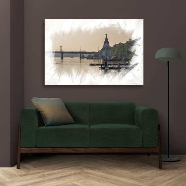 Картина на холсті храм на набережній в Дніпрі Картина на холсті храм на набережній в Дніпрі