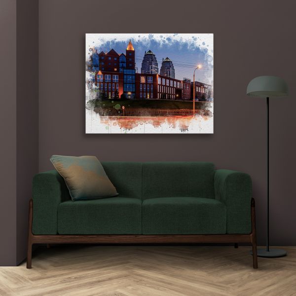 Картина на холсті нічний пейзаж Дніпра Картина на холсті нічний пейзаж Дніпра