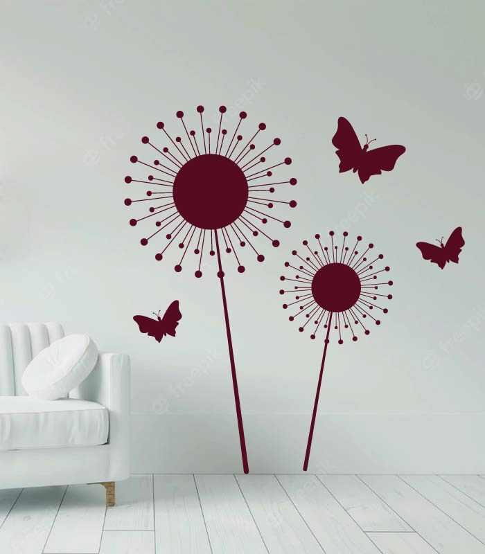 Вінілові наклейки на стіну – Квіти з метеликами
