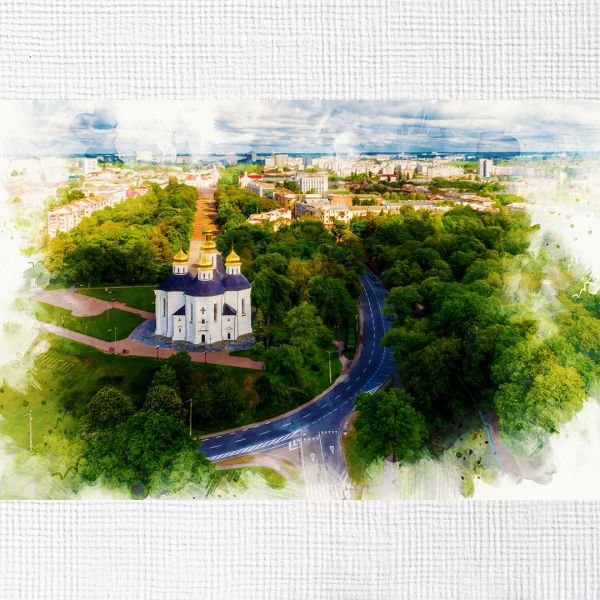 Картина на холсті собор в Чернігові вид зверху Картина на холсті собор в Чернігові вид зверху