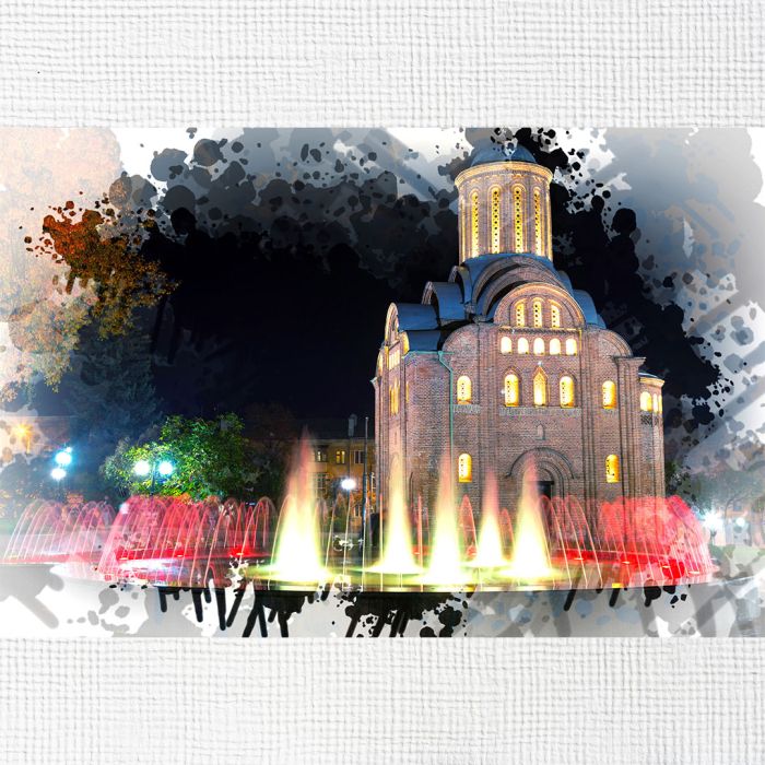 Картина на холсті кольоровий фонтан в Чернігові