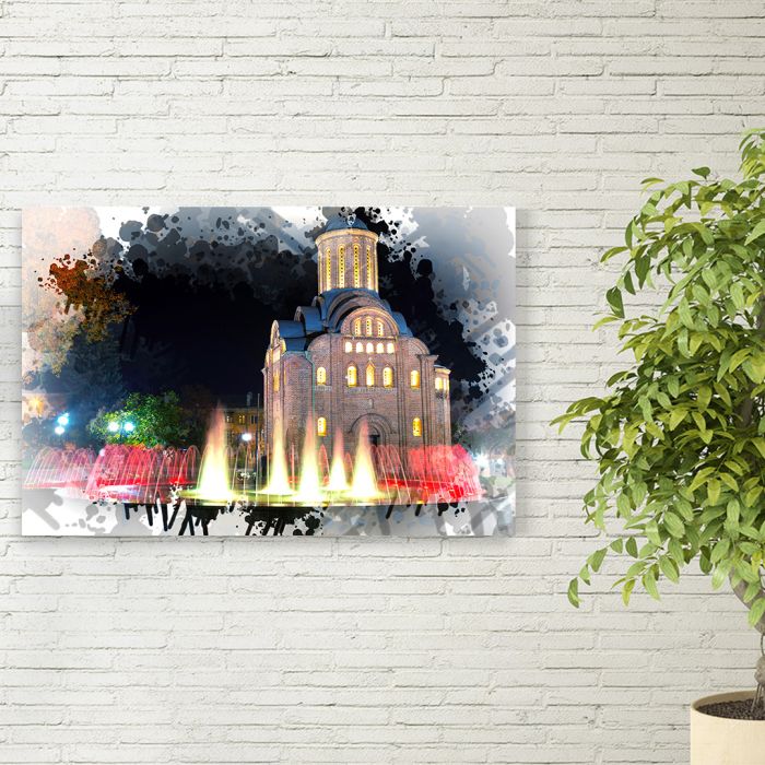 Картина на холсті кольоровий фонтан в Чернігові