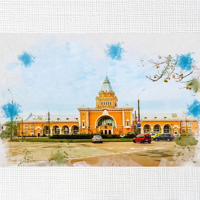 Картина на холсті вид на залізничний вокзал в Чернігові
