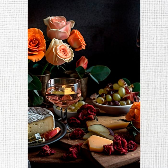 Модульні картини на стіну Вино з сиром та квітами
