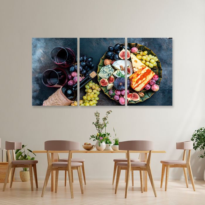 Модульні картини на стіну Вино з сиром та виноградом