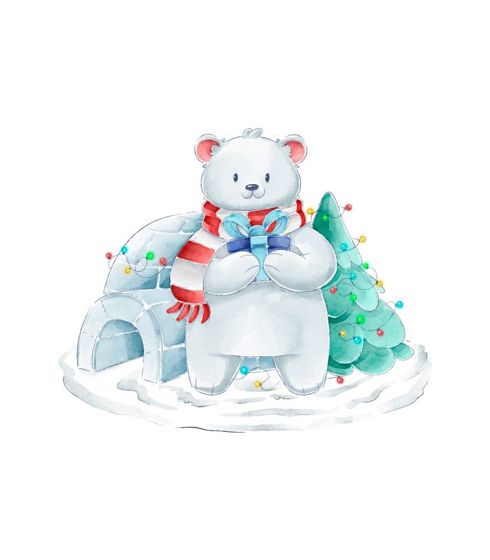 Новорічна наклейка на скло – Білий ведмедик