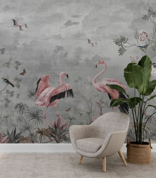 Принт на флізеліні Фламінго біля річки Принт на флізеліні Фламінго біля річки
