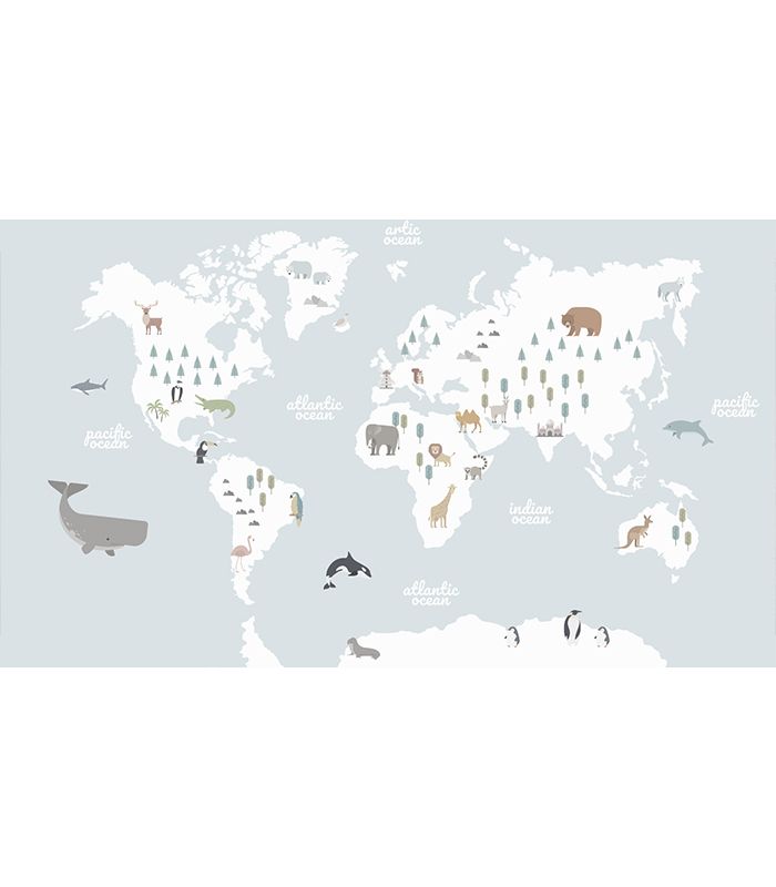 Принт на флізеліні карта Світу з тваринами
