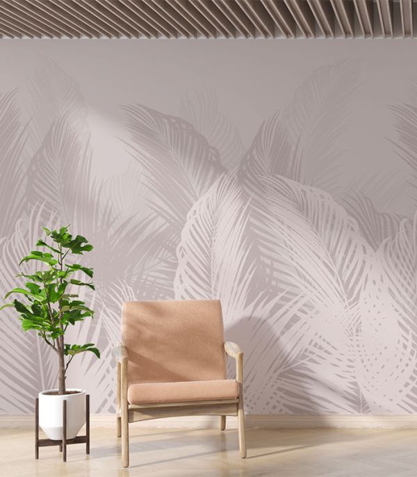 Принт на флізеліні рожеві папоротники арт