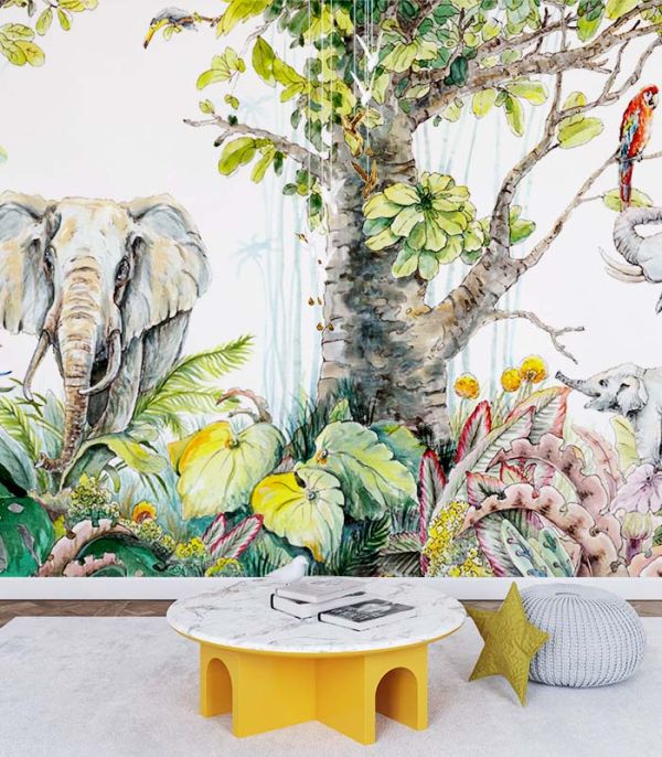 Принт на флізеліні слоники акварель арт