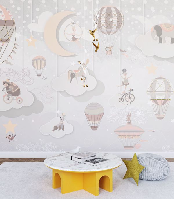 Принт на флізеліні повітряні кулі та хмари