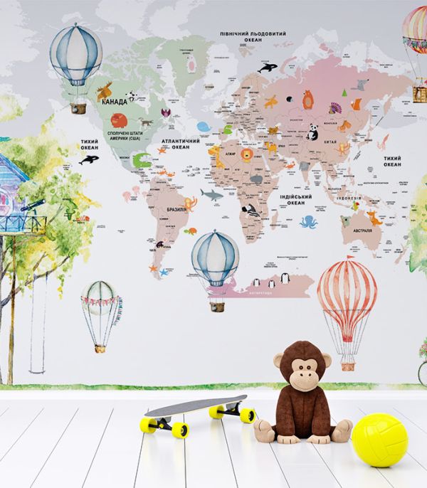 Принт на флізеліні карта світу українською мовою