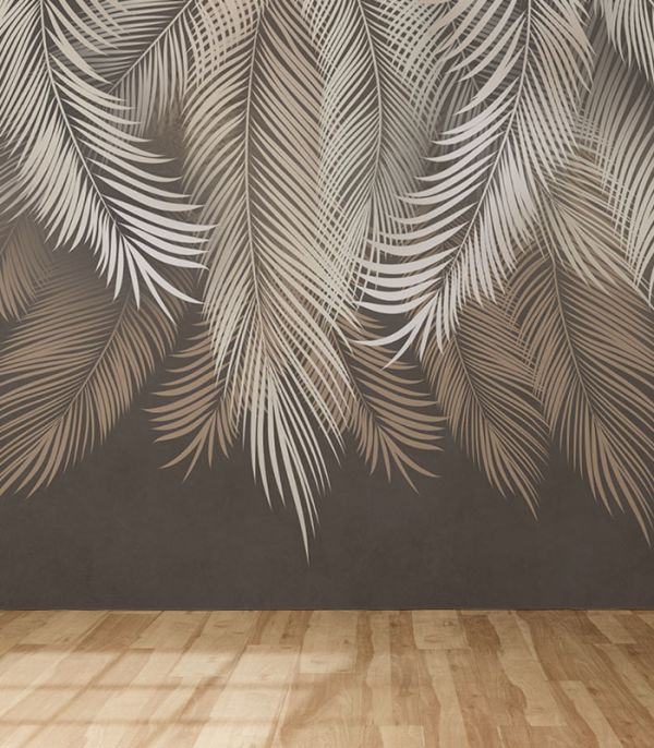 Принт на флізеліні золоте абстрактне листя папоротника