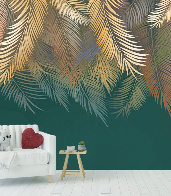 Принт на флізеліні папоротник з золотим відтінком