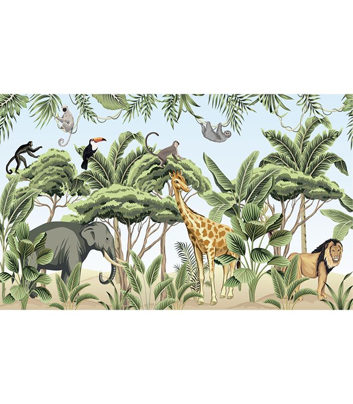 Принт на флізеліні тварини в джунглях арт колаж
