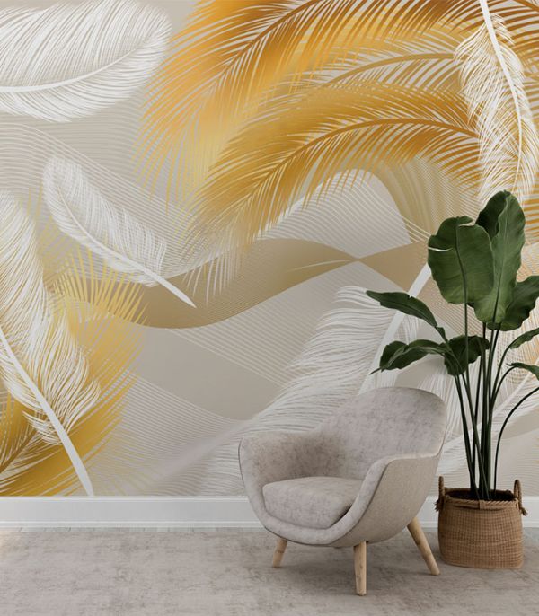 Принт на флізеліні біле з золотом пір’я Принт на флізеліні біле з золотом пір’я