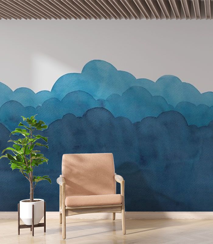 Принт на флізеліні хмари акварель сині 312х266 см, Дрібний пісок