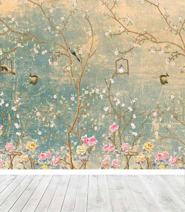 Принт на флізеліні пташки в садочку