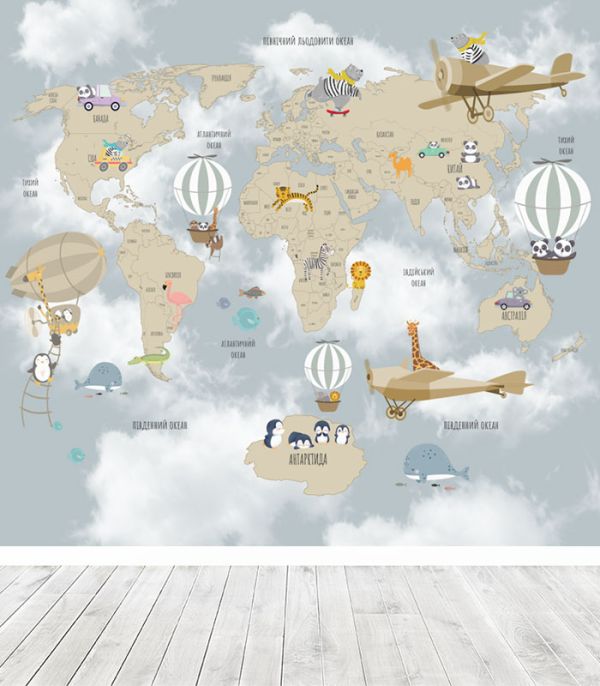 Принт на флізеліні з картою Світу українською мовою