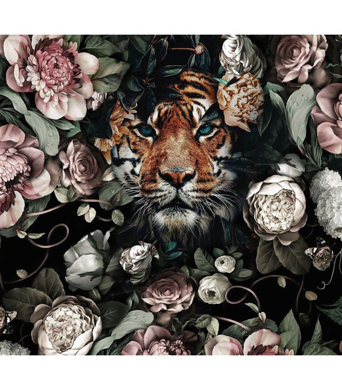 Принт на флізеліні з тигром та квітами