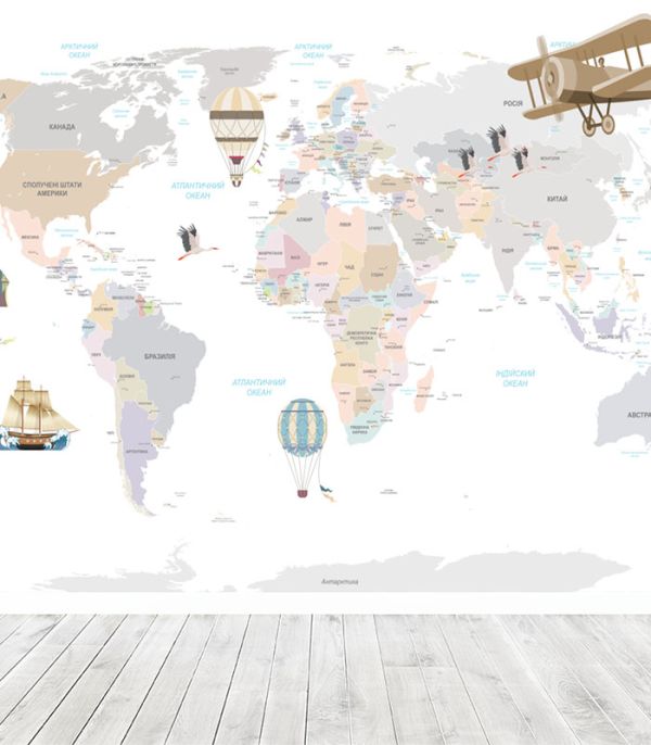 Шпалери на флізеліні з мапою та повітряними кулями Шпалери на флізеліні з мапою та повітряними кулями