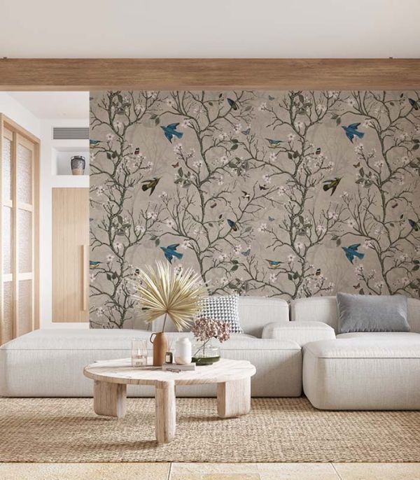 Принт на флізеліні птахи на гілках дерева Принт на флізеліні птахи на гілках дерева