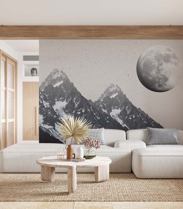 Принт на флізеліні гори та місяць Принт на флізеліні гори та місяць