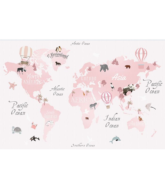 Принт на флізеліні з рожевою картою Світу