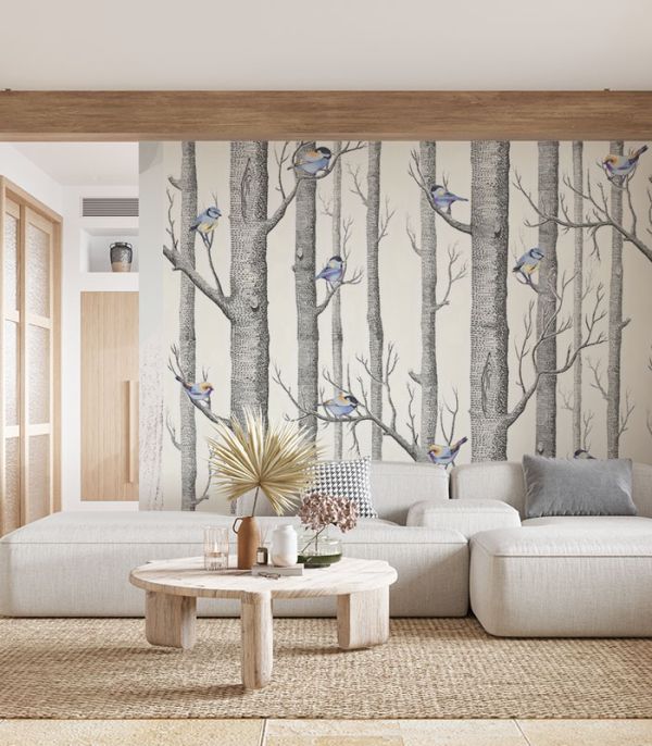 Шпалери на флізеліні з деревами та птахами