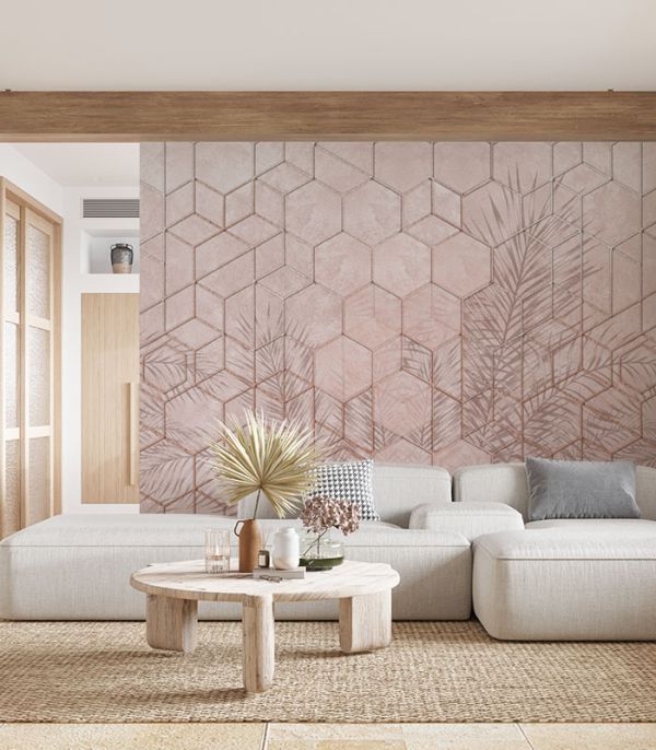 Шпалери на флізеліні з папоротником та багатокутниками