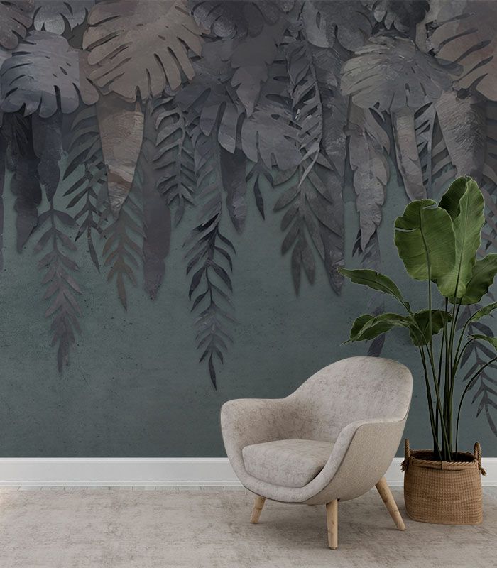 Принт на флізеліні з абстрактним тропічним листям
