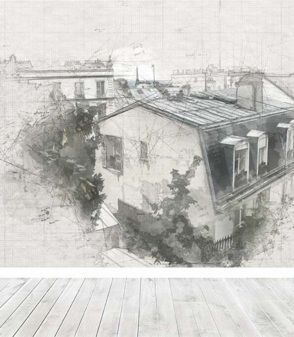 Принт на флізеліні скетч будинку