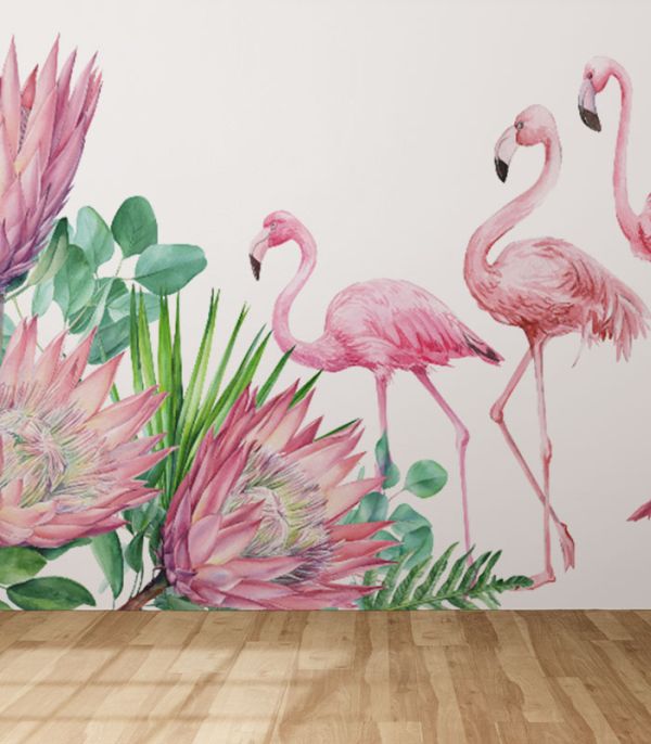 Принт на флізеліні Фламінго та папоротник