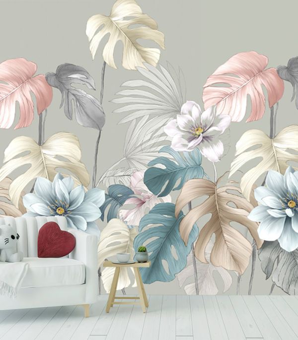 Принт на флізеліні різнокольорове листя